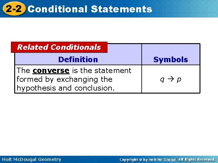 2 -2 Conditional Statements Related Conditionals Definition The converse is the statement formed by