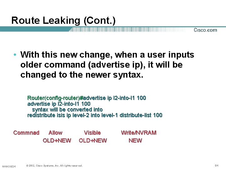 Route Leaking (Cont. ) • With this new change, when a user inputs older Route Leaking (Cont. ) • With this new change, when a user inputs older