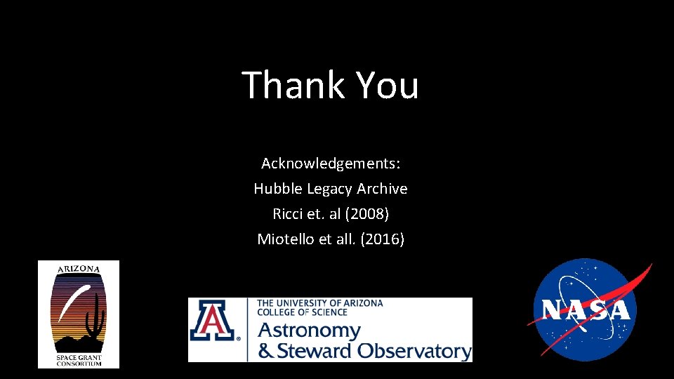Thank You Acknowledgements: Hubble Legacy Archive Ricci et. al (2008) Miotello et all. (2016)
