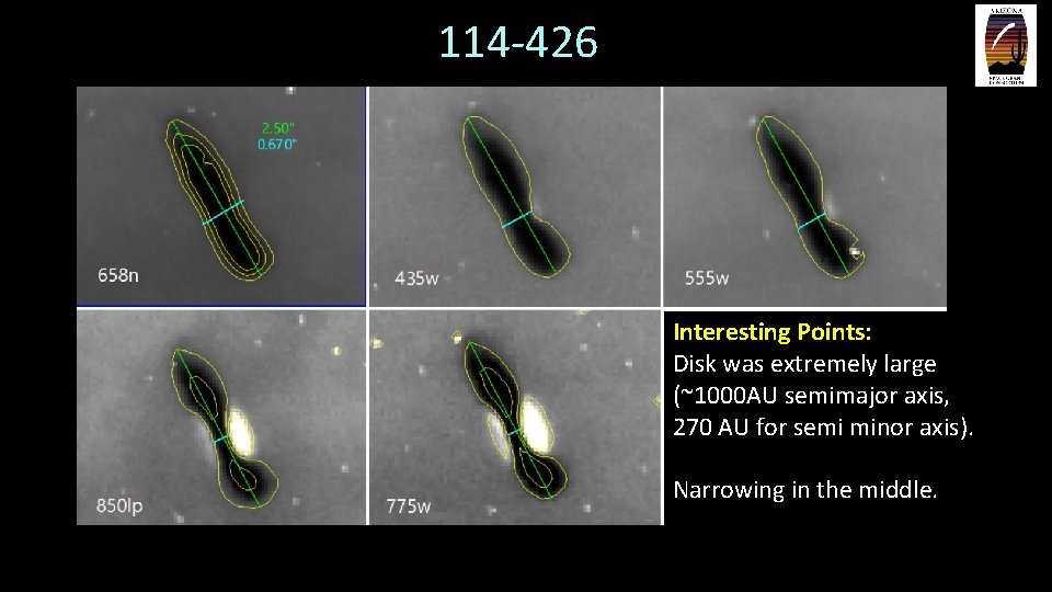 114 -426 Interesting Points: Disk was extremely large (~1000 AU semimajor axis, 270 AU