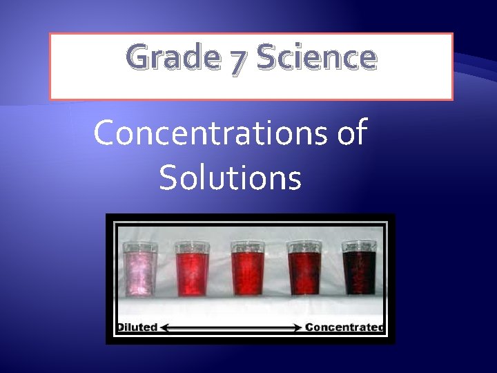 Grade 7 Science Concentrations of Solutions 