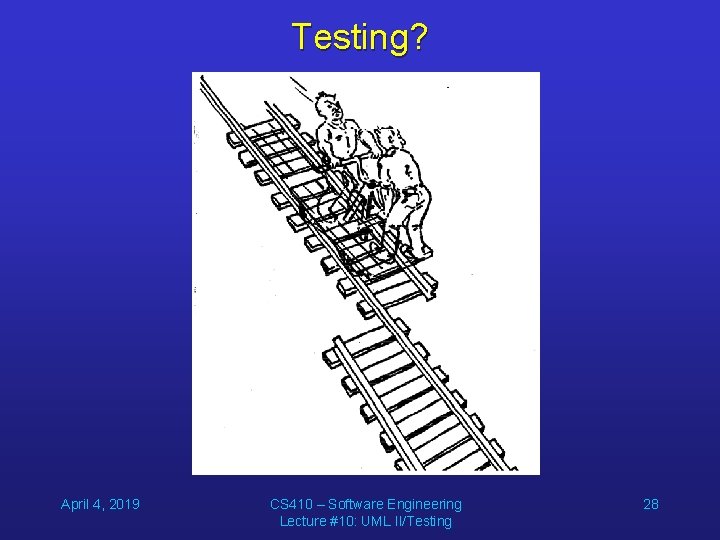 Testing? April 4, 2019 CS 410 – Software Engineering Lecture #10: UML II/Testing 28