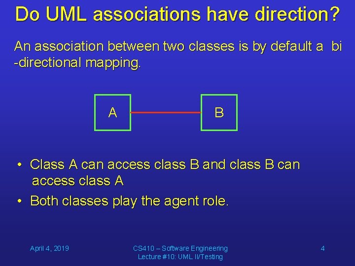 Do UML associations have direction? An association between two classes is by default a