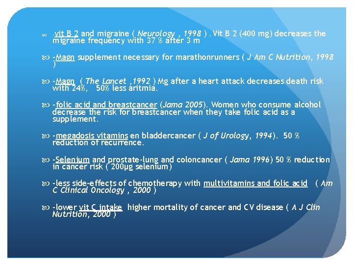  vit B 2 and migraine ( Neurology , 1998 ). Vit B 2