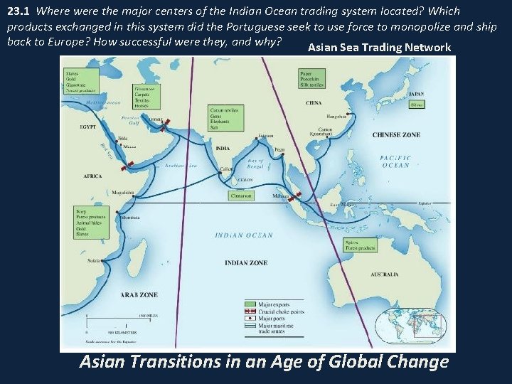23. 1 Where were the major centers of the Indian Ocean trading system located?