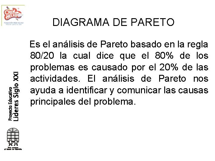 DIAGRAMA DE PARETO Es el análisis de Pareto basado en la regla 80/20 la