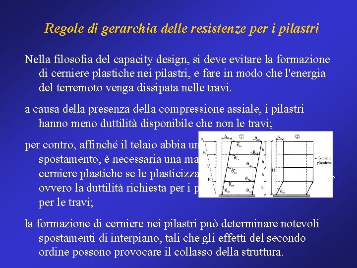 Regole di gerarchia delle resistenze per i pilastri Nella filosofia del capacity design, si
