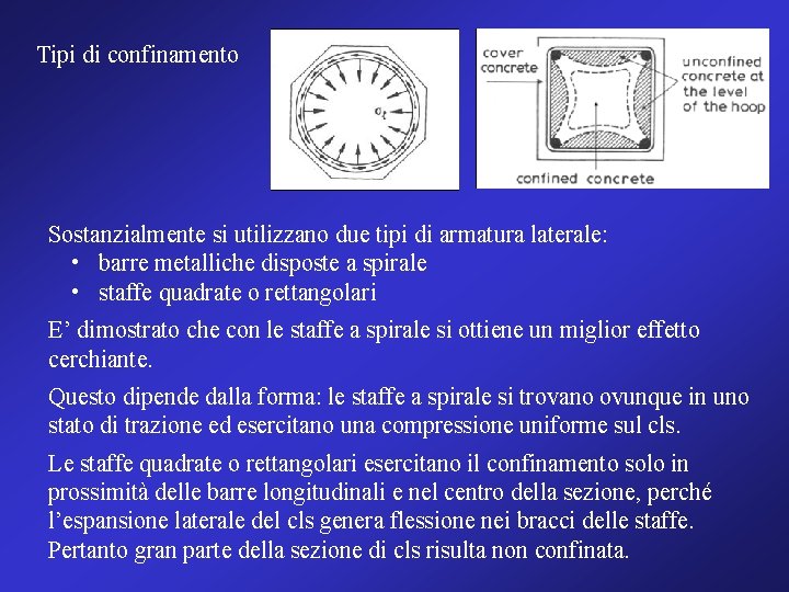 Tipi di confinamento Sostanzialmente si utilizzano due tipi di armatura laterale: • barre metalliche