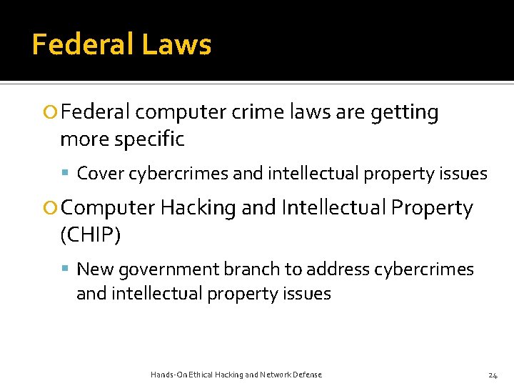 Federal Laws Federal computer crime laws are getting more specific Cover cybercrimes and intellectual Federal Laws Federal computer crime laws are getting more specific Cover cybercrimes and intellectual