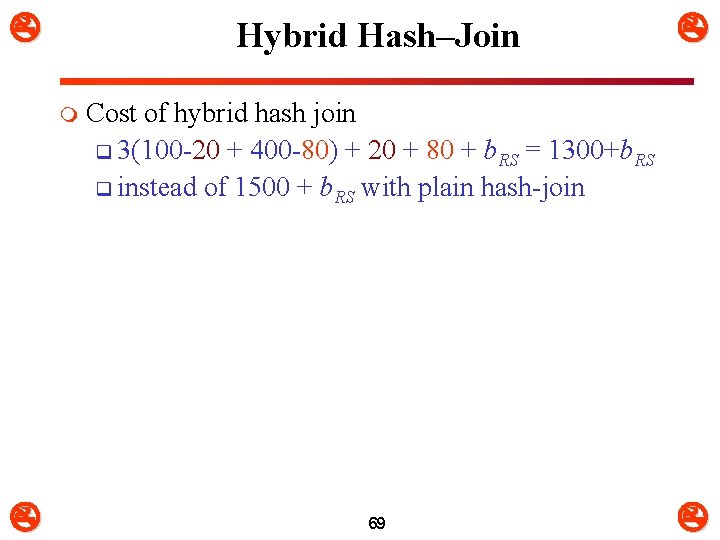  Hybrid Hash–Join m Cost of hybrid hash join q 3(100 -20 + 400