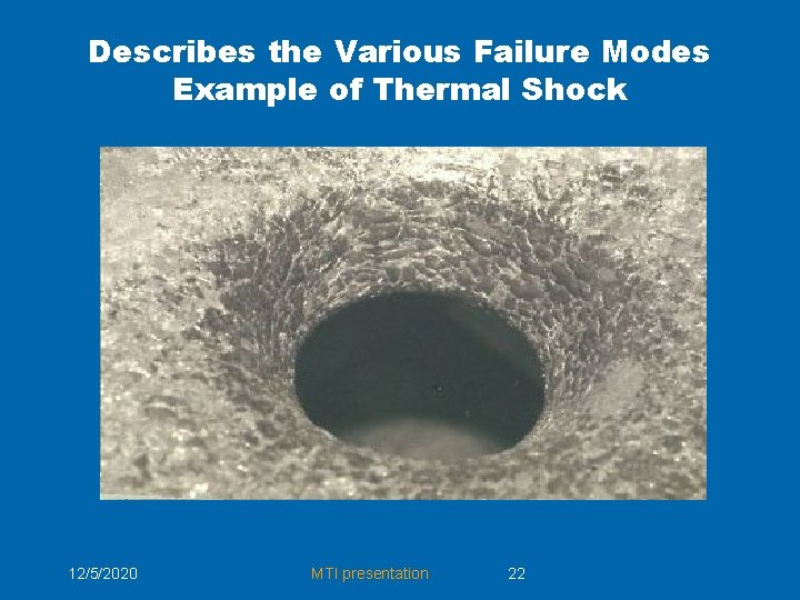 Describes the Various Failure Modes Example of Thermal Shock 12/5/2020 MTI presentation 22 