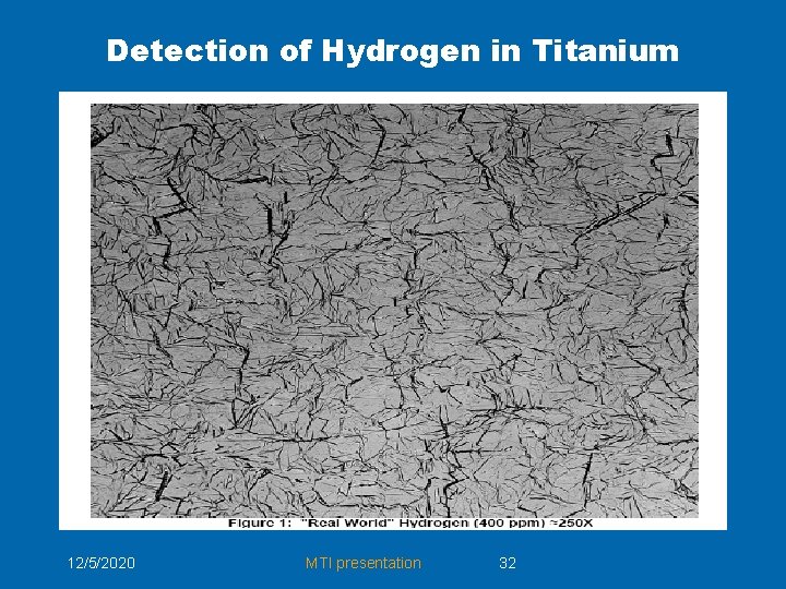 Detection of Hydrogen in Titanium 12/5/2020 MTI presentation 32 Detection of Hydrogen in Titanium 12/5/2020 MTI presentation 32