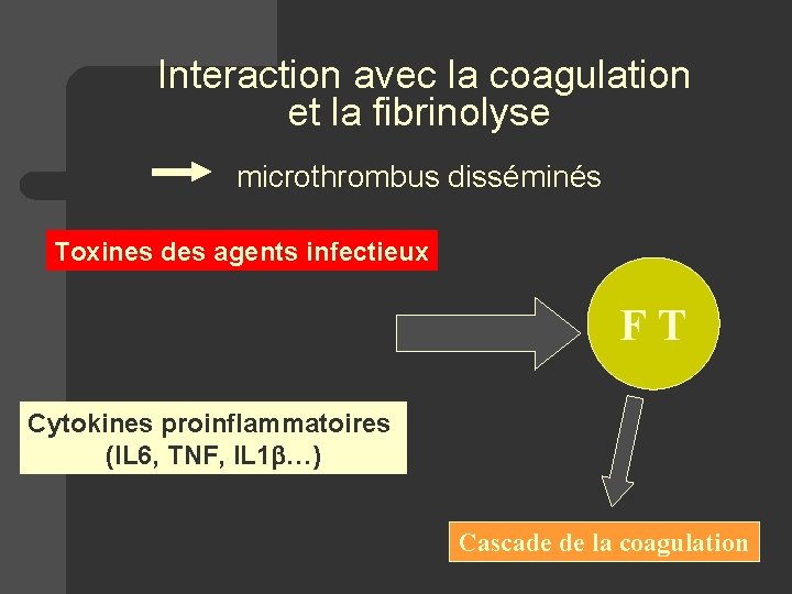  Interaction avec la coagulation et la fibrinolyse la coagulation microthrombus disséminés Toxines des