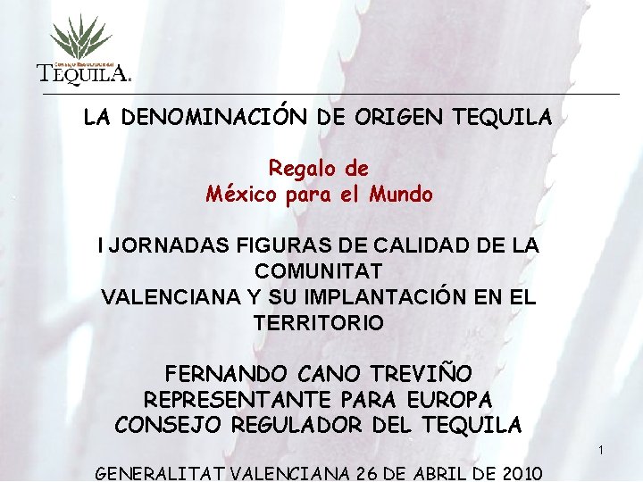 LA DENOMINACIÓN DE ORIGEN TEQUILA Regalo de México para el Mundo I JORNADAS FIGURAS