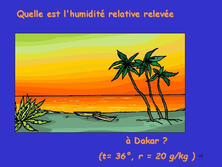 Quelle est l'humidité relative relevée à Dakar ? (t= 36°, r = 20 g/kg