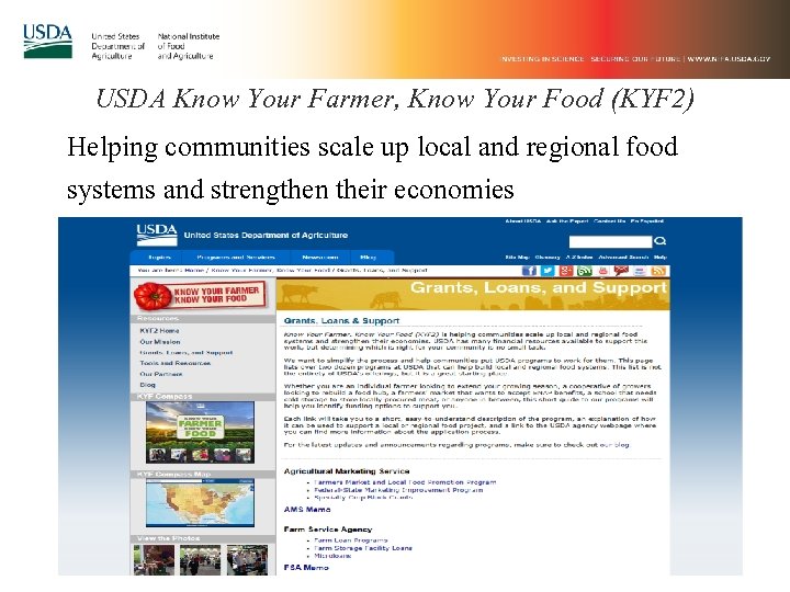 USDA Know Your Farmer, Know Your Food (KYF 2) Helping communities scale up local