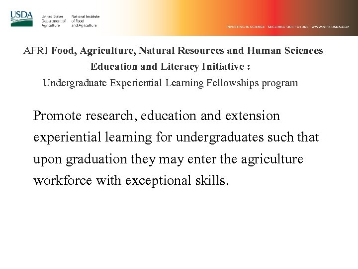 AFRI Food, Agriculture, Natural Resources and Human Sciences Education and Literacy Initiative : Undergraduate