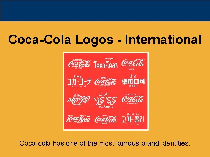 Coca-Cola Logos - International Coca-cola has one of the most famous brand identities. 