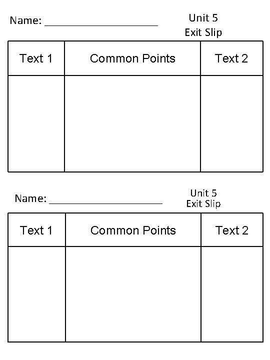 Name: ___________________ Text 1 Common Points Unit 5 Exit Slip Text 2 