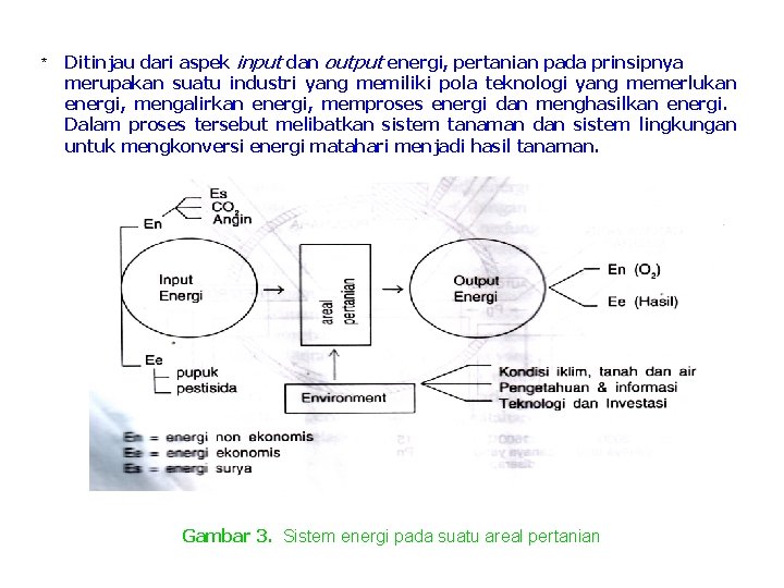 * Ditinjau dari aspek input dan output energi, pertanian pada prinsipnya merupakan suatu industri