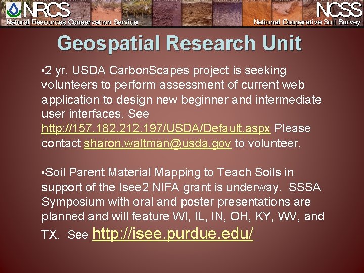 Geospatial Research Unit • 2 yr. USDA Carbon. Scapes project is seeking volunteers to