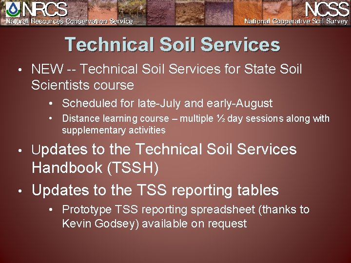 Technical Soil Services • NEW -- Technical Soil Services for State Soil Scientists course