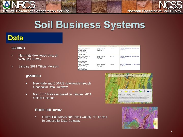 Soil Business Systems Data SSURGO • New data downloads through Web Soil Survey •