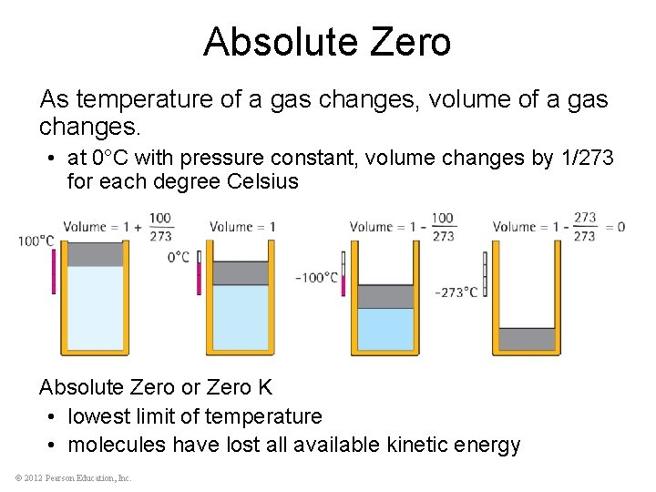 Absolute Zero As temperature of a gas changes, volume of a gas changes. •
