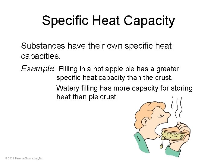 Specific Heat Capacity Substances have their own specific heat capacities. Example: Filling in a