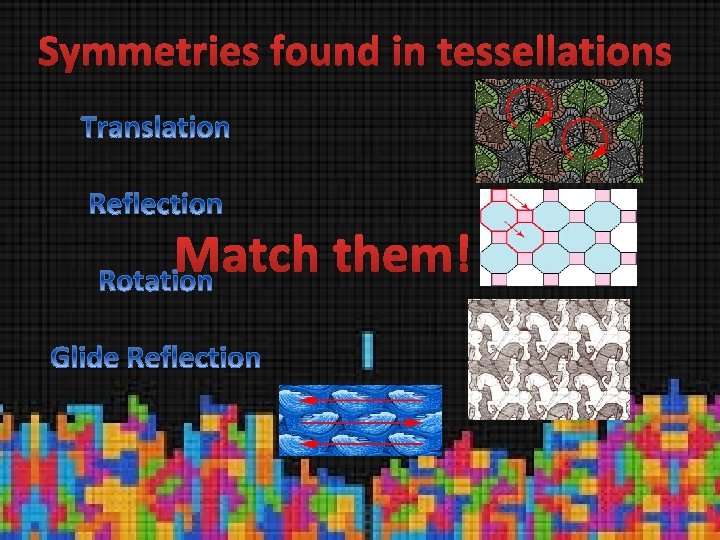 Symmetries found in tessellations Match them! 