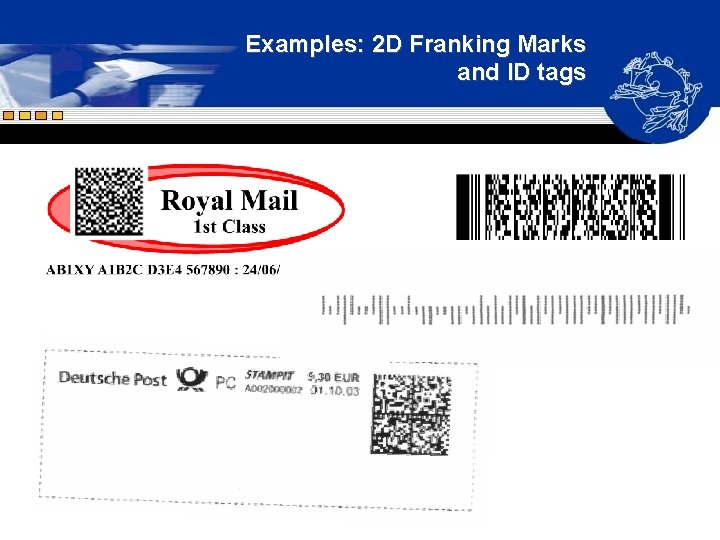 Examples: 2 D Franking Marks and ID tags Examples: 2 D Franking Marks and ID tags