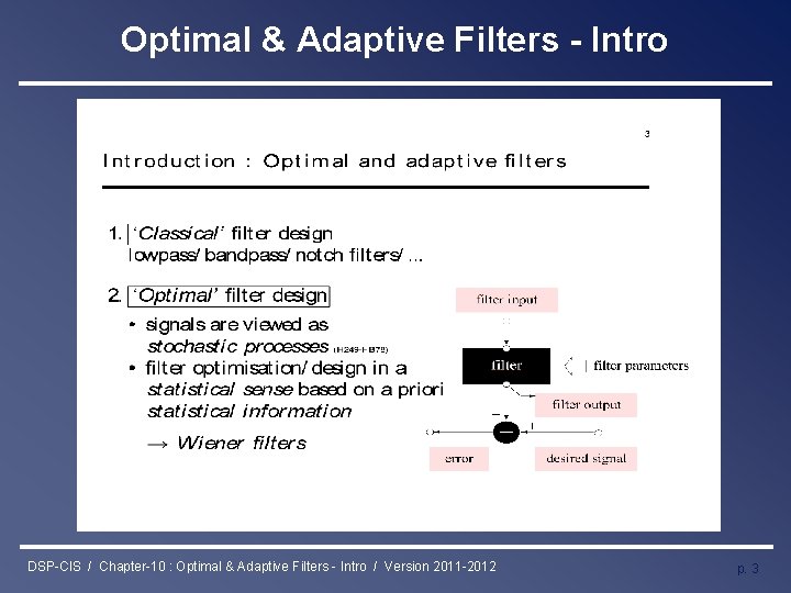 Optimal & Adaptive Filters - Intro DSP-CIS / Chapter-10 : Optimal & Adaptive Filters
