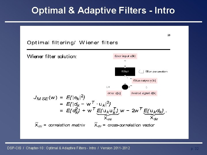 Optimal & Adaptive Filters - Intro DSP-CIS / Chapter-10 : Optimal & Adaptive Filters