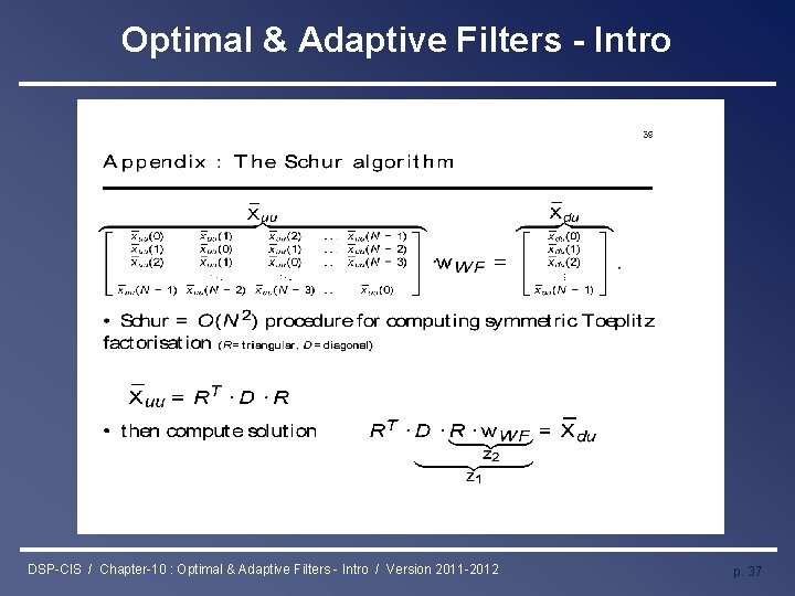 Optimal & Adaptive Filters - Intro DSP-CIS / Chapter-10 : Optimal & Adaptive Filters