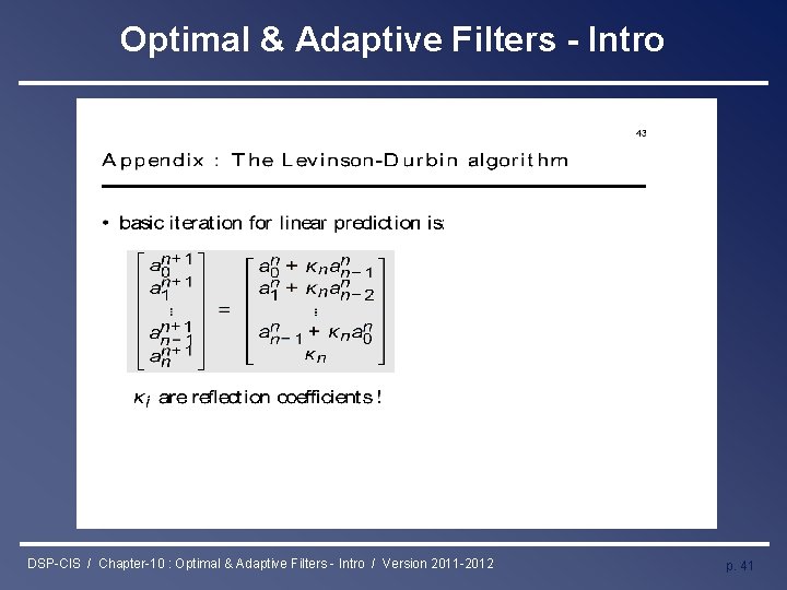 Optimal & Adaptive Filters - Intro DSP-CIS / Chapter-10 : Optimal & Adaptive Filters