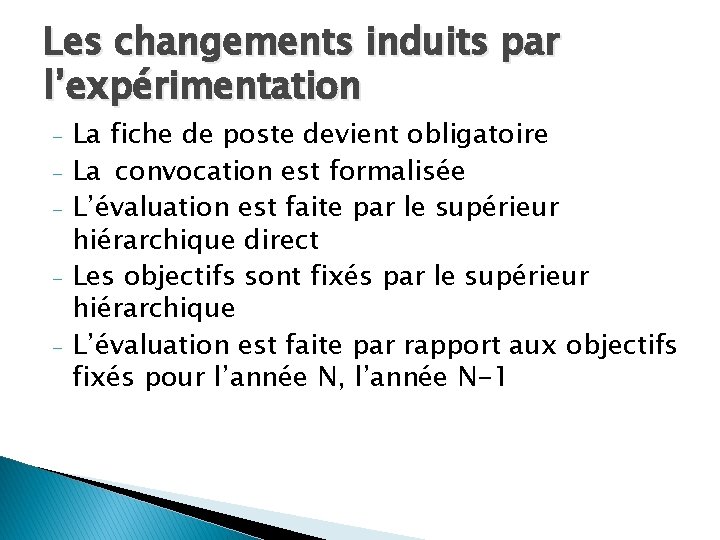 Les changements induits par l’expérimentation - La fiche de poste devient obligatoire La convocation