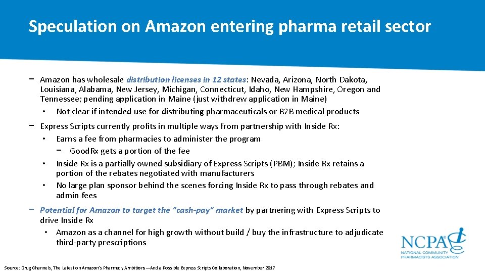 Speculation on Amazon entering pharma retail sector − Amazon has wholesale distribution licenses in