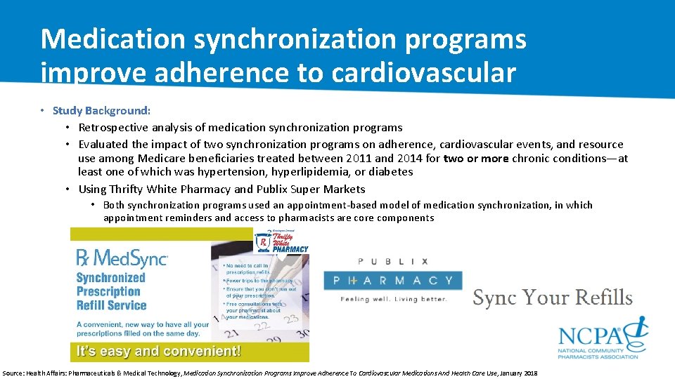 Medication synchronization programs improve adherence to cardiovascular • medications Study Background: and health care