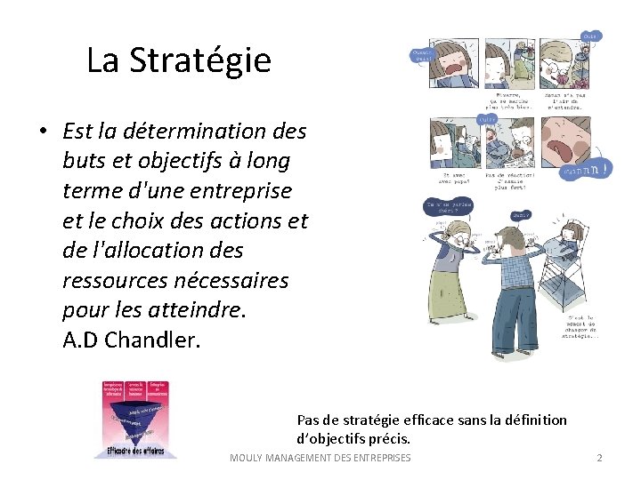 La Stratégie • Est la détermination des buts et objectifs à long terme d'une