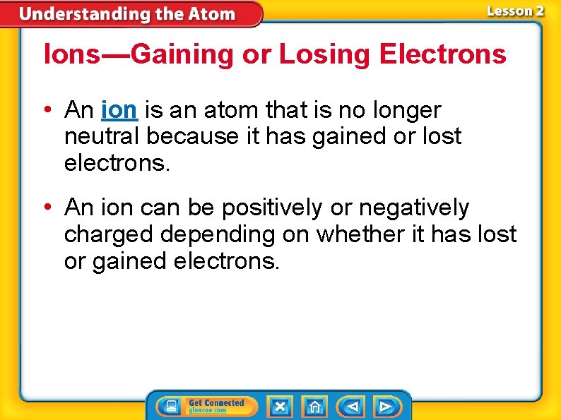 Ions—Gaining or Losing Electrons • An ion is an atom that is no longer