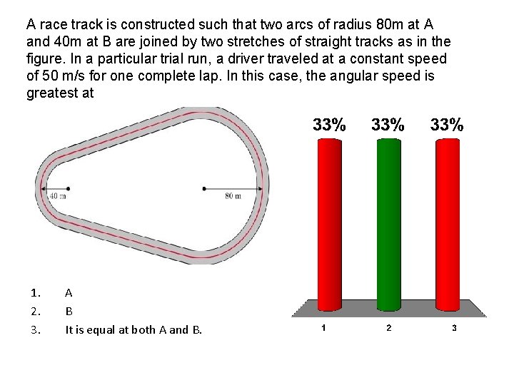A race track is constructed such that two arcs of radius 80 m at A race track is constructed such that two arcs of radius 80 m at