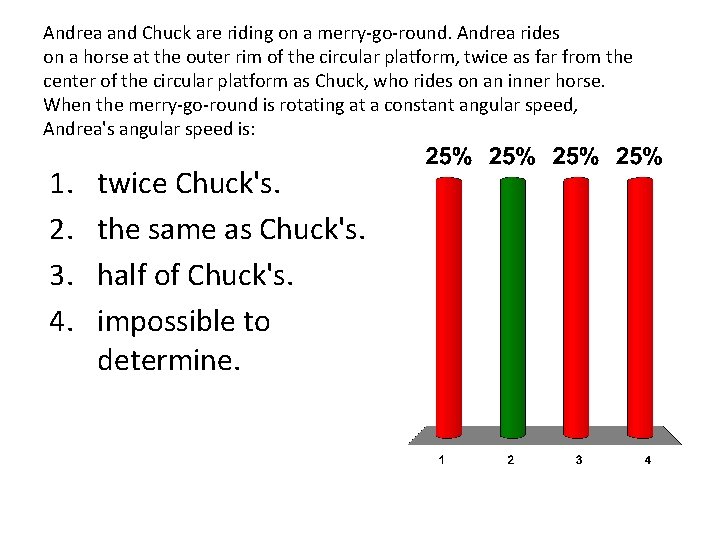 Andrea and Chuck are riding on a merry-go-round. Andrea rides on a horse at Andrea and Chuck are riding on a merry-go-round. Andrea rides on a horse at