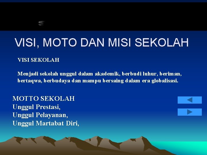 VISI, MOTO DAN MISI SEKOLAH VISI SEKOLAH Menjadi sekolah unggul dalam akademik, berbudi luhur,