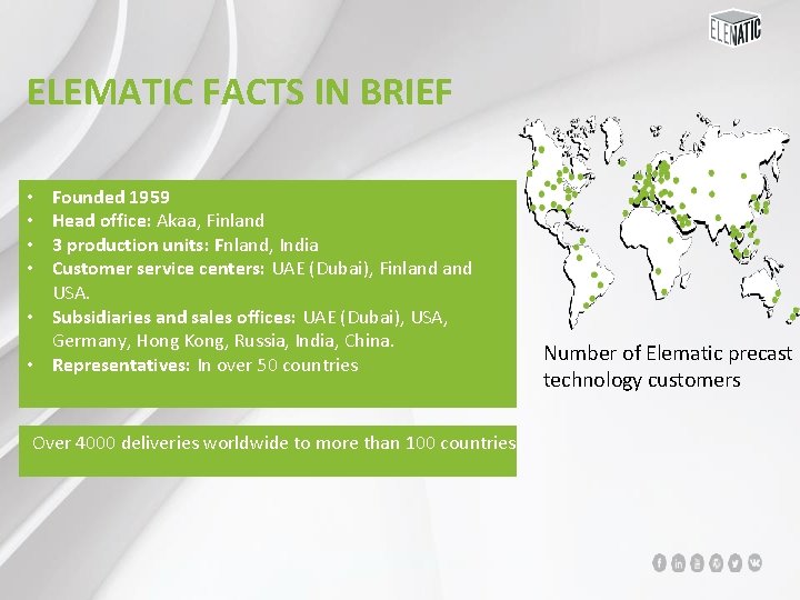 ELEMATIC FACTS IN BRIEF Founded 1959 Head office: Akaa, Finland 3 production units: Fnland,