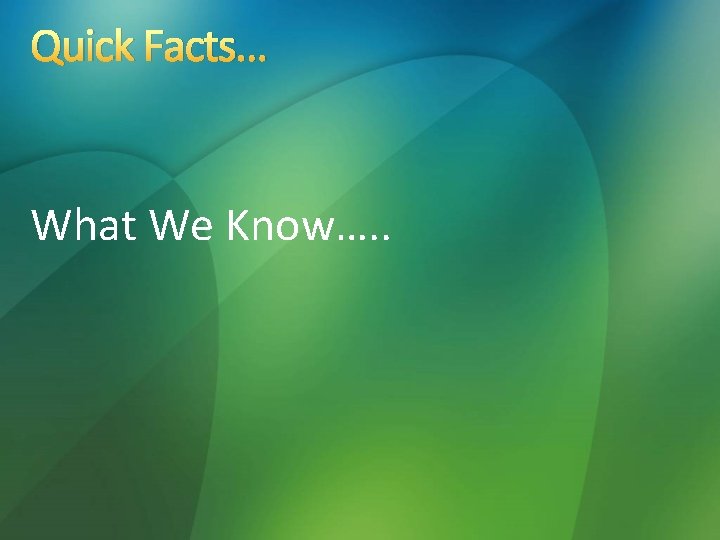 Quick Facts… What We Know…. . Quick Facts… What We Know…. .