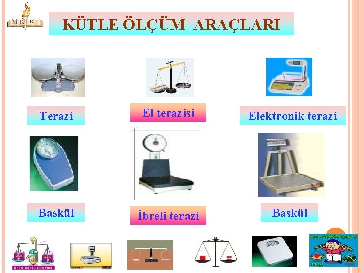 KÜTLE ÖLÇÜM ARAÇLARI Terazi El terazisi Elektronik terazi Baskül İbreli terazi Baskül 