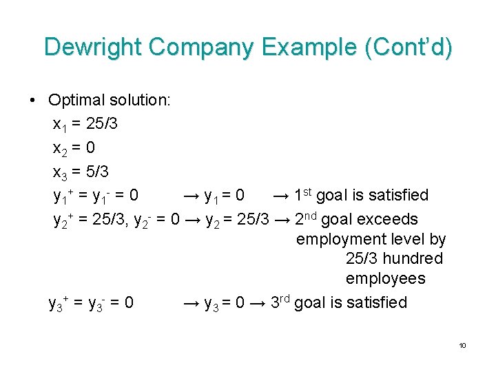 Dewright Company Example (Cont’d) • Optimal solution: x 1 = 25/3 x 2 =