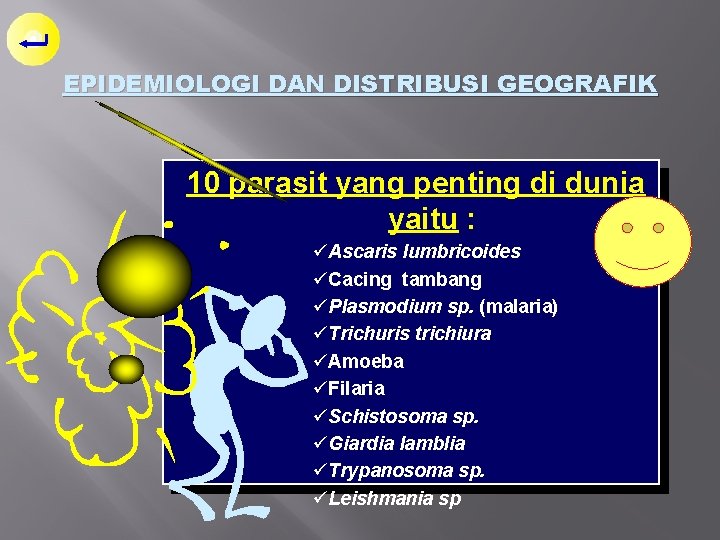 EPIDEMIOLOGI DAN DISTRIBUSI GEOGRAFIK 10 parasit yang penting di dunia yaitu : üAscaris lumbricoides