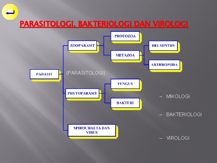 PARASITOLOGI, BAKTERIOLOGI DAN VIROLOGI (PARASITOLOGI) – MIKOLOGI – BAKTERIOLOGI – VIROLOGI 