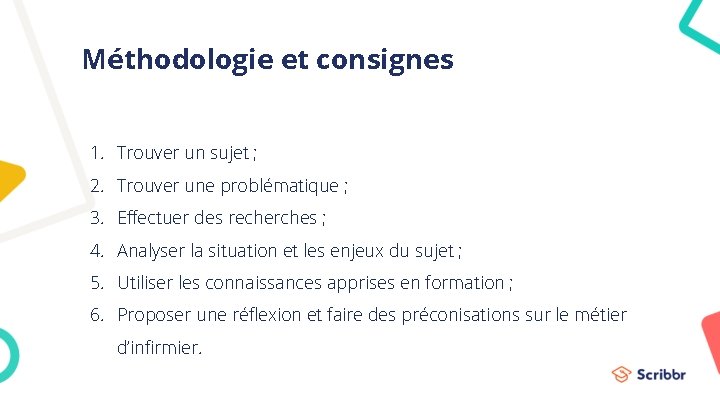 Méthodologie et consignes 1. Trouver un sujet ; 2. Trouver une problématique ; 3.